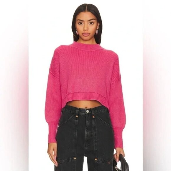 Free People Easy Street Crop Knit Sweater in Hot Pink Size Small - Picture 3 of 9